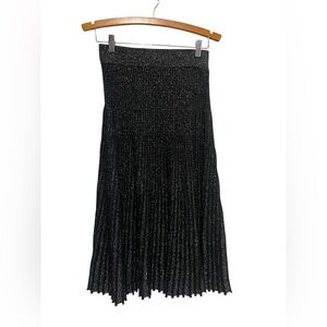 Tara Jarmon Black Metallic Pleated Midi Skirt Size Medium Long Maxi Modest